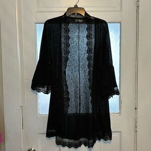 Spadehill Women’s Black Mesh and Lace Swim suit kimono style coverup size XL